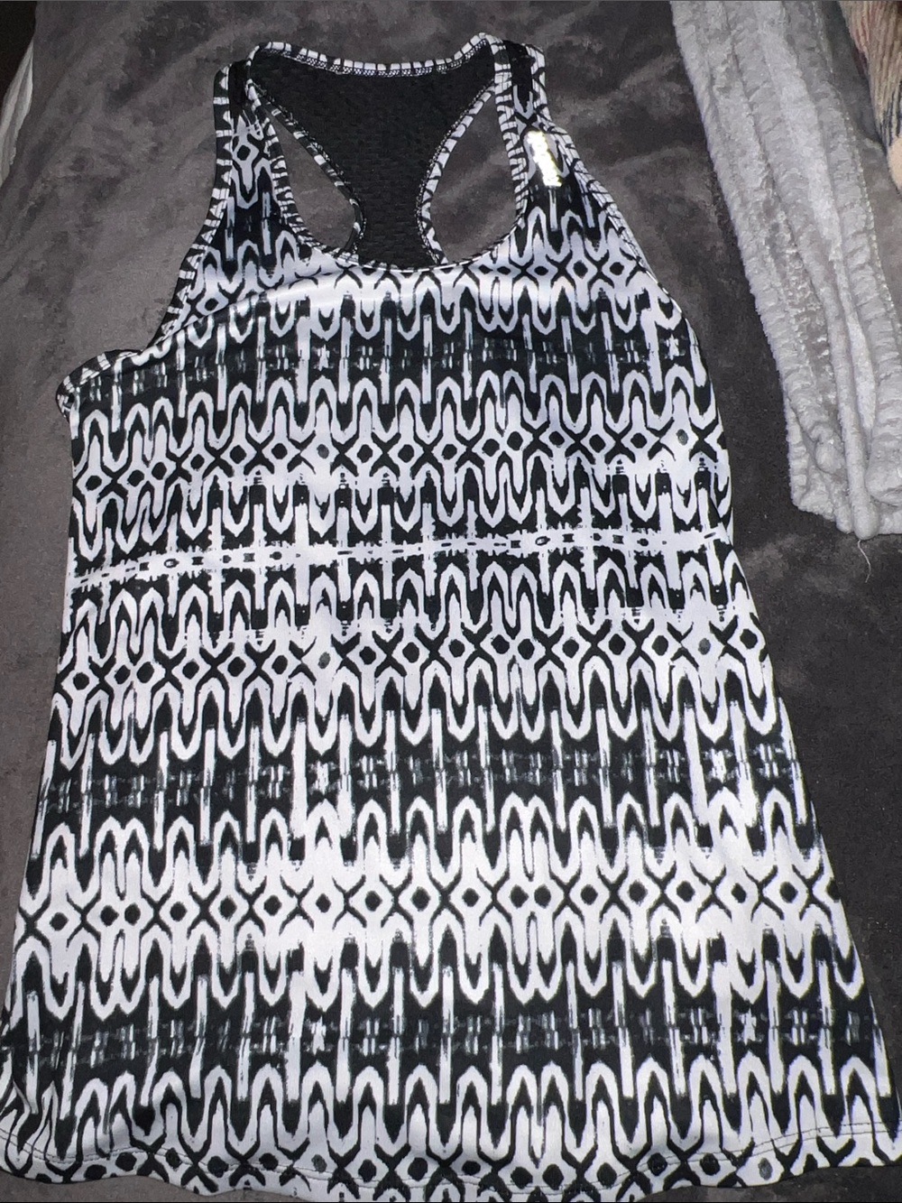 Reebok Black & White Patterned Racerback Tank